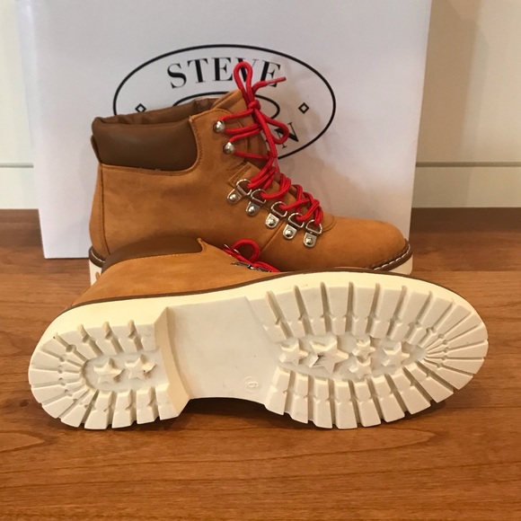 STEVE MADDEN Cognac Nubuck Red Lace Up Hiking Boot - Picture 7 of 8